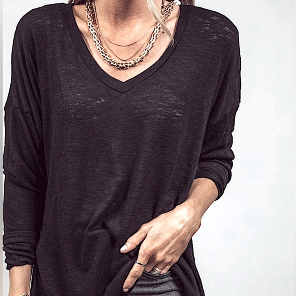 Old Navy Black V-Neck Dolman Slub Knit Slouch Sweater, Women’s Size Small Petite
